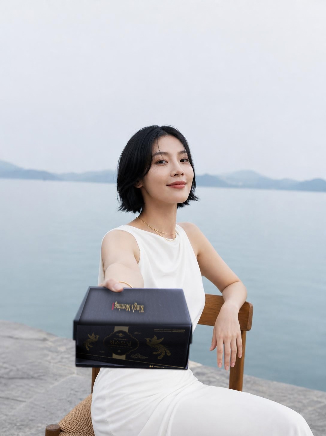 상자를 손에 들어 내미는 여성