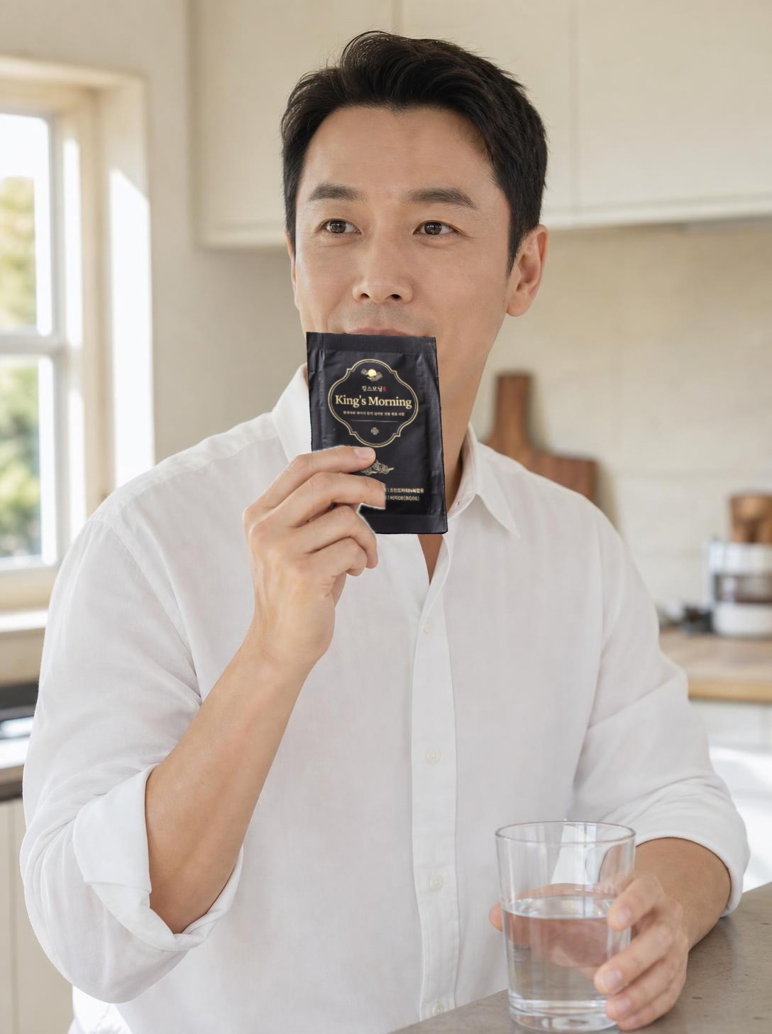 아침에 한 포를 뜯어 드는 남성